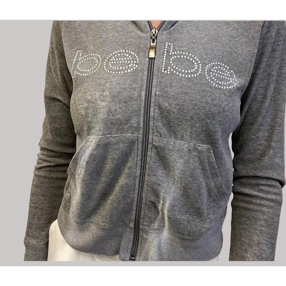 Bebe Sport Women’s 2X Hoodie‎ Sweatshirt Heather Gray Rhinestone Logo Athleisure - Picture 2 of 14